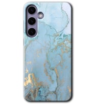 Galaxy S24 Plus Kılıf HD Desen Baskılı Kılıf - Mavi Gold Mermer