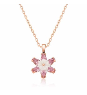 Gümüş Rose Pembe Lotus Çiçeği Kolye