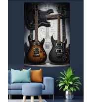 Duvara Asılı İki Elektro Gitar Dekoratif Kanvas - Mdf Ahşap Tablo