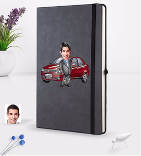 BK Gift Kişiye Özel Plakalı Erkek Fiat Albea Karikatürlü Siyah Termo Deri Defter 16x24cm Model 1