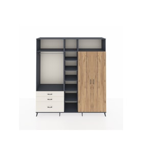 Hyperion Dolap 10 Raflı 3 Çekmeceli 2 Askılı 220x44x243 Antrasit-Çam/Aytaşı