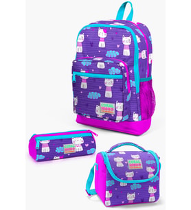 Coral High Kids Mor Pembe Kedi Desenli 3’lü Okul Çanta Seti SET0123464