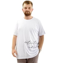 Mode XL Battal Beden Erkek Pamuklu T-Shirt Yumuşak Dokulu Baskılı BELIEF U24085 Beyaz