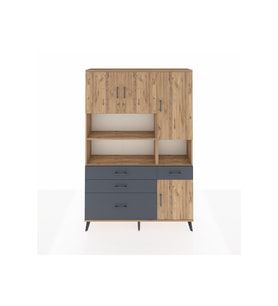 Arges Dolap 9 Raflı 4 Çekmeceli 4 Kapaklı 132x30x195 Çam-Çam/Antrasit