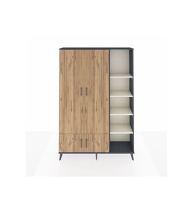 Arges Dolap 6 Raflı 4 Kapaklı Tek Askılı 132x30x195 Antrasit-Çam/Aytaşı