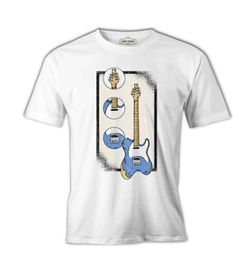 A Blue Electric Guitar and Its Parts Beyaz Erkek Tshirt