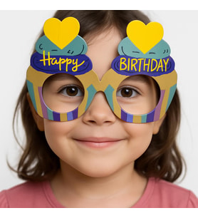 Cupcake Temalı Doğum Günü Renkli Karton Happy Birthday Gözlüğü 6 Adet