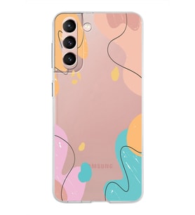 Samsung Galaxy S21 Kapak Karışık Renkler Tasarımlı Şeffaf Silikon Kılıf