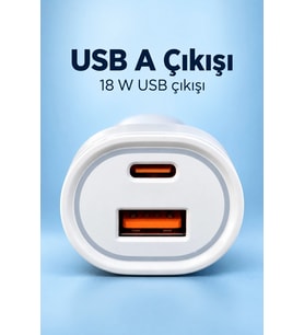 Mey İthalat® Type C ve USB A Çift Çıkışlı Araç Şarj Aleti