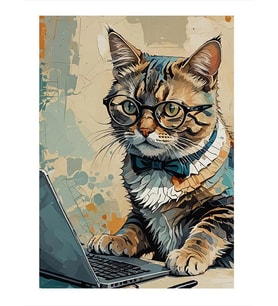 Bilgisayar Kullanan Kedi Model Ahşap Tablo