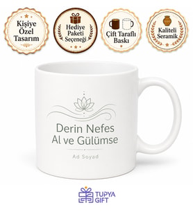 Derin Nefes Al ve Gülümse Temalı Minimalist Kupa Bardak Hediye
