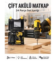 Matkap Seti 24 Parça Çift Bataryalı Darbeli Led Işıklı Vidalama Yeni Nesil