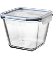 Kapaklı cam saklama kabı, cam-plastik, 1,2 lt, kare