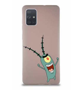Samsung Galaxy A71 Soft Premier Kapak Plankton Tasarımlı Silikon Kılıf - Pudra (Şeffaf)