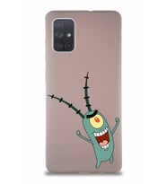Samsung Galaxy A71 Soft Premier Kapak Plankton Tasarımlı Silikon Kılıf - Pudra (Şeffaf)