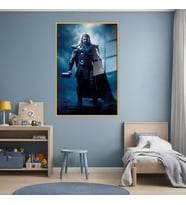 Metal Çerçeveli Cam Tablo Film Karakteri Karşıdan Thor Görseli (Gold)