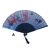 İpek Kumaş Yelpaze Japon Tasarım Ve  Püsküllü (Beyaz)