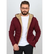 Erkek İçi Kürklü Kapüşonlu Fermuarlı Triko Hırka T743 (Bordo)