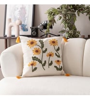 Comfort Punch Desenli Kırlent Kılıfı Kare Dekoratif Bohem Nakışlı Koltuk Yastık Kılıfı panç (Sarı Geçişli)