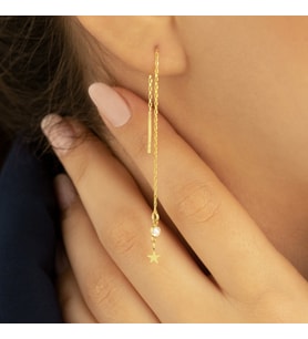 DKMN Gümüş Taşlı Yıldızlı Sallantı Gümüş Küpe Kadın Gümüş Küpe (Gold)
