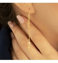 DKMN Gümüş Taşlı Yıldızlı Sallantı Gümüş Küpe Kadın Gümüş Küpe (Gold)