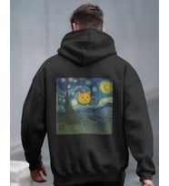Yıldızlı Gece Kedi Tasarımlı Siyah Unisex Kapüşonlu Sweatshirt – Sanatsal & Retro Hoodie