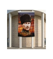 Üniformalı Kalpaklı Gazi Mustafa Kemal Atatürk Poster Bayrak Premium Raşel Kumaş ATA20 2x3m
