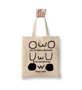 Cute Uwu Emoji Social Media Meme Stans Idol Kpop Bez Çanta Alışveriş Çantası Plaj Çantası (Beyaz)