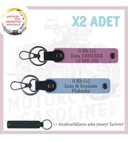Hız Tutkunlarına, İsim Plaka ve 0 Rh (+) Kan Grubu Yazılı x2 Anahtarlık, Hediyelik, Mavi-Pembe-Laci (Çok Renkli)