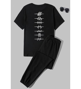 Unisex Ninja Akatsuki Baskılı 2'li Eşofman Takımı (Siyah)