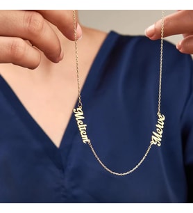 Kişiye Özel 925 Ayar Gümüş Çift İsim Kolye (Gold)