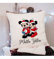 Mickey & Minnie Mouse & Yılbaşı & Mutlu Yıllar Tasarımlı Yastık