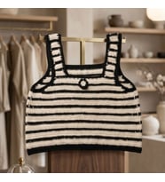 ChicLookDesign El Örgüsü Siyah&Ekru Çizgili Crop Büstiyer-Süeter