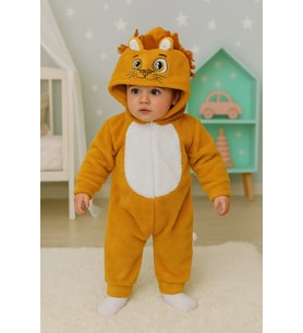 Bilge Trend Kız Erkek Çocuk Welsoft Peluş ASLAN Nakışlı Kapüşonlu Tulum , Uyku Tulumu