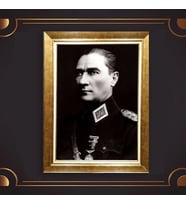Altın Varaklı Çerçeveli Paspartulu Atatürk Tablo z4878 (Gold)