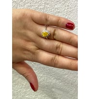 Damla Model Kuvars ve Zirkon Taşlı Gümüş Yüzük (Sarı)