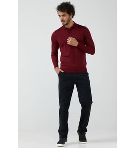 Erkek Polo Yaka Triko Kazak - Bordo