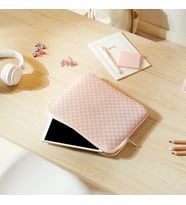 Ocean Home Textile Su İtici Leke Tutmaz Pembe Dama Desen Tablet Taşıma Çantası / Kılıfı 27 x 21 x 2 cm