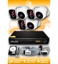 ELITCAM 6 Kameralı Kare 3 İç Kamera Set 320 GB HDD Full HD Gece Görüşlü Güvenlik Kamerası Sistemi