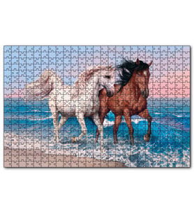 Cakapuzzle Pilajda Koşan Beyaz Kahve Rengi Atlar  Puzzle Yapboz MDF (Ahşap) (120 Parça)
