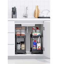 2 Adet Siyah 2 Katlı Tekerlekli Düzenleyici Mutfak ve Banyo Rafı