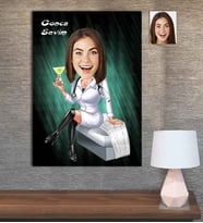 Kişiye Özel Karikatür Baskılı Ahşap Tablo Tıp Bayramı Cerrah Kadın-1 30x40