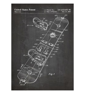 Snowboard Patenti - Snowboaring Art - Siyah Kara Tahta Tablo Ahşap Poster Dekoratif
