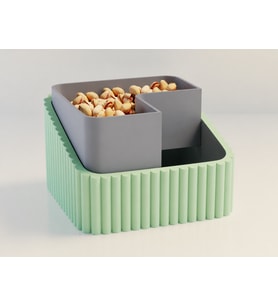 3D Baskı Fıstık Kasesi - Çift Hazneli Kabuk Ayırıcı Sunum Kasesi - Mint Gri