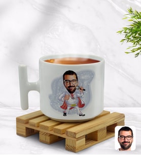 BK Gift Kişiye Özel Elvis Presley Karikatürlü T Kulplu Beyaz Middle Kupa Bardak-1
