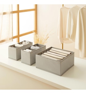 Ocean Home Textile 3'lü 6 Bölmeli Gri Balıksırtı Çekmece İçi Düzenleyici Kutu Set