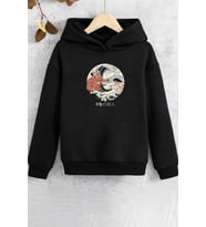 Çocuk Kanagawa Oki Nami Ura Baskılı Sweatshirt (Siyah)