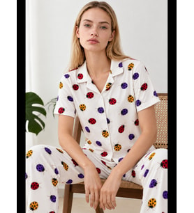Night Beyaz Kadın Desenli Kısa Kollu Pijama Takımı 4828