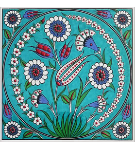 Armada Çini 20x20 Cm ED 339 Turkuaz Lale Desenli Eldekoru Çini karo