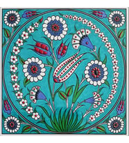 Armada Çini 20x20 Cm ED 339 Turkuaz Lale Desenli Eldekoru Çini karo